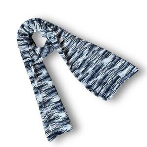 Striped Knit Scarf in Gray, Black, and White